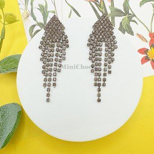 Dripping Diamond Black Rhinestone Party Earrings